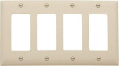 Pass & Seymour - 4 Gang, 4-1/2 Inch Long x 8-3/8 Inch Wide, Standard Switch Plate - Decorator Switch, Ivory, Nylon - Americas Industrial Supply