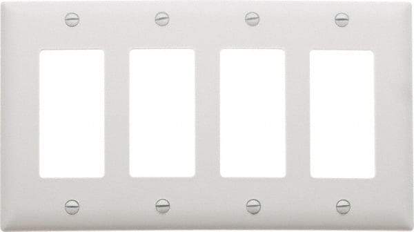 Pass & Seymour - 4 Gang, 4-1/2 Inch Long x 8-3/8 Inch Wide, Standard Switch Plate - Decorator Switch, White, Nylon - Americas Industrial Supply