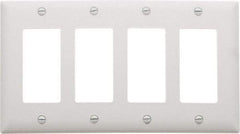 Pass & Seymour - 4 Gang, 4-1/2 Inch Long x 8-3/8 Inch Wide, Standard Switch Plate - Decorator Switch, White, Nylon - Americas Industrial Supply