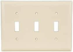 Pass & Seymour - 3 Gang, 4-1/2 Inch Long x 6.563 Inch Wide, Standard Switch Plate - Toggle Switch, Ivory, Nylon - Americas Industrial Supply