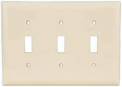 Pass & Seymour - 3 Gang, 4-1/2 Inch Long x 6.563 Inch Wide, Standard Switch Plate - Toggle Switch, Ivory, Nylon - Americas Industrial Supply