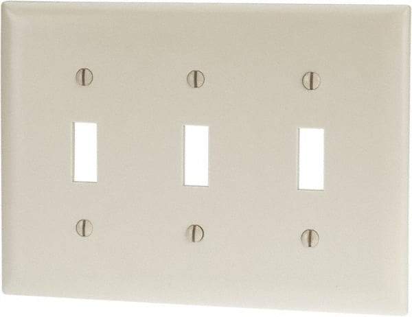 Pass & Seymour - 3 Gang, 4-1/2 Inch Long x 6.563 Inch Wide, Standard Switch Plate - Toggle Switch, Light Almond, Nylon - Americas Industrial Supply