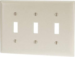 Pass & Seymour - 3 Gang, 4-1/2 Inch Long x 6.563 Inch Wide, Standard Switch Plate - Toggle Switch, Light Almond, Nylon - Americas Industrial Supply