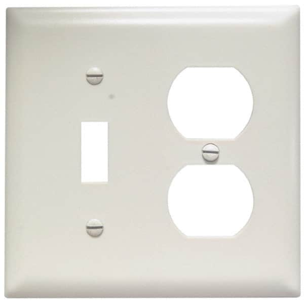 Pass & Seymour - 2 Gang, 4-1/2 Inch Long x 4-3/4 Inch Wide, Standard Combination Wall Plate - One Toggle Switch/One Duplex Outlet, Light Almond, Nylon - Americas Industrial Supply