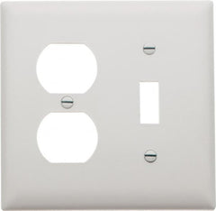 Pass & Seymour - 2 Gang, 4-1/2 Inch Long x 4-3/4 Inch Wide, Standard Combination Wall Plate - One Toggle Switch/One Duplex Outlet, White, Nylon - Americas Industrial Supply