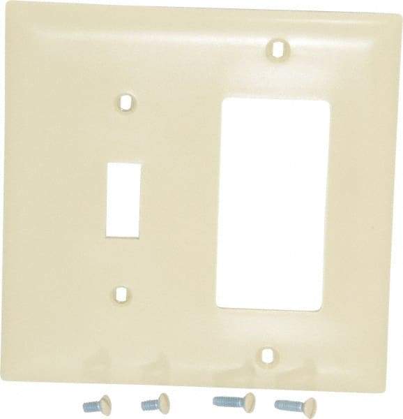 Pass & Seymour - 2 Gang, 4-1/2 Inch Long x 4-3/4 Inch Wide, Standard Combination Wall Plate - One Toggle Switch/One Decorator Switch, Ivory, Nylon - Americas Industrial Supply