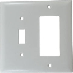 Pass & Seymour - 2 Gang, 4-1/2 Inch Long x 4-3/4 Inch Wide, Standard Combination Wall Plate - One Toggle Switch/One Decorator Switch, White, Nylon - Americas Industrial Supply