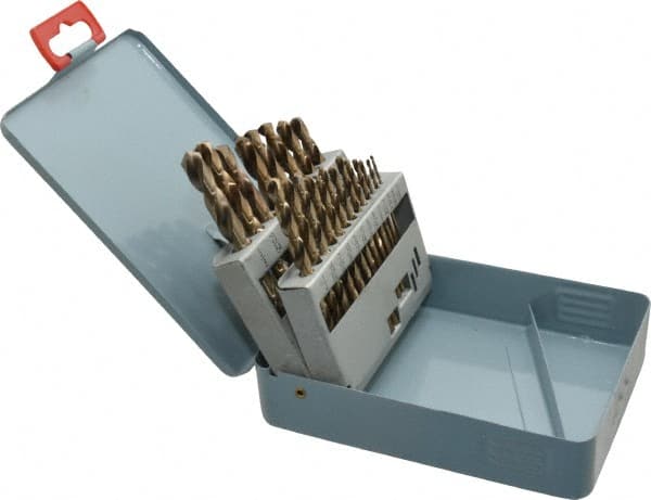 Interstate - 1/16 to 3/8", 135° Point, Bright Finish, Cobalt Jobber Length Drill Bit Set - Americas Industrial Supply