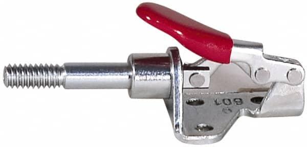 De-Sta-Co - 300 Lb Load Capacity, Flanged Base, Carbon Steel, Standard Straight Line Action Clamp - 4 Mounting Holes, 0.22" Mounting Hole Diam, 0.44" Plunger Diam, Straight Handle - Americas Industrial Supply