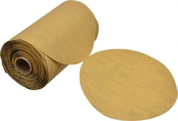 3M - 6" Diam, 400 Grit FEPA, Aluminum Oxide Adhesive PSA Disc - Extra Fine Grade, Gold, A Weighted Backing, Flexible, Use with Random Orbital Sanders - Americas Industrial Supply
