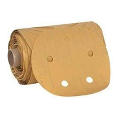 3M - 5" Diam, 320 Grit FEPA, Aluminum Oxide Adhesive PSA Disc - Extra Fine Grade, Gold, A Weighted Backing, Flexible, Use with Random Orbital Sanders - Americas Industrial Supply