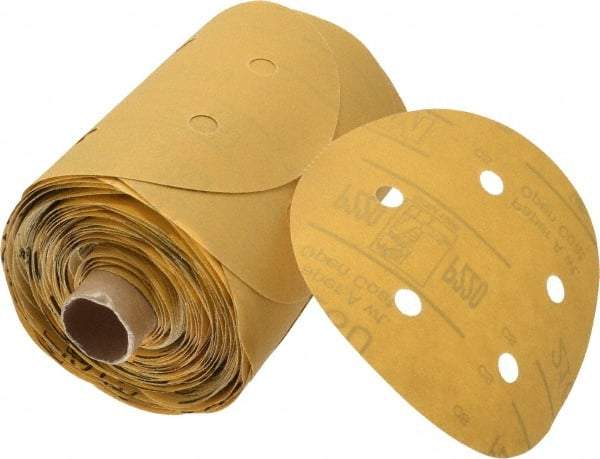 3M - 5" Diam, 220 Grit FEPA, Aluminum Oxide Adhesive PSA Disc - Very Fine Grade, Gold, A Weighted Backing, Flexible, Use with Random Orbital Sanders - Americas Industrial Supply