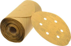 3M - 6" Diam, 320 Grit FEPA, Aluminum Oxide Adhesive PSA Disc - Extra Fine Grade, Gold, A Weighted Backing, Flexible, Use with Random Orbital Sanders - Americas Industrial Supply