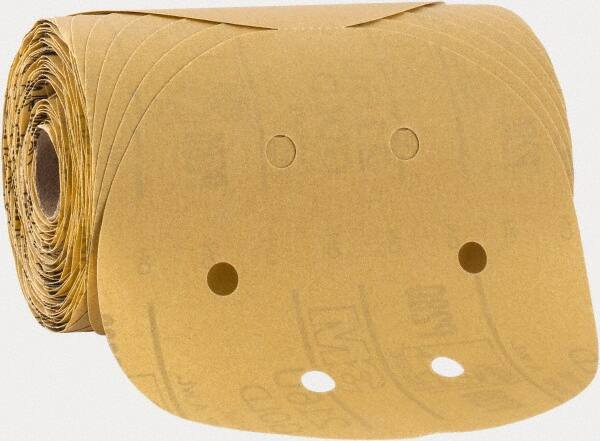 3M - 6" Diam, 280 Grit FEPA, Aluminum Oxide Adhesive PSA Disc - Extra Fine Grade, Gold, A Weighted Backing, Flexible, Use with Random Orbital Sanders - Americas Industrial Supply