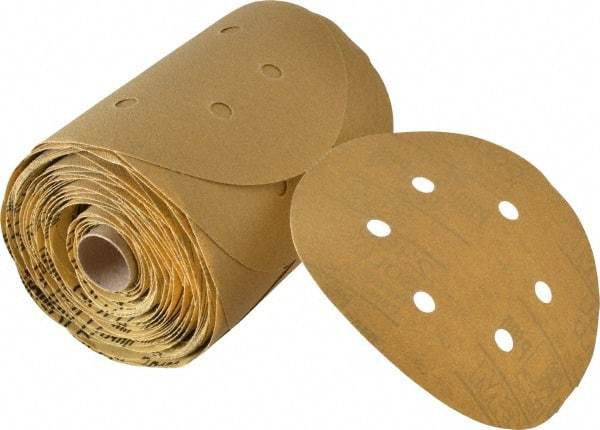 3M - 6" Diam, 100 Grit FEPA, Aluminum Oxide Adhesive PSA Disc - Fine Grade, Gold, A Weighted Backing, Flexible, Use with Random Orbital Sanders - Americas Industrial Supply