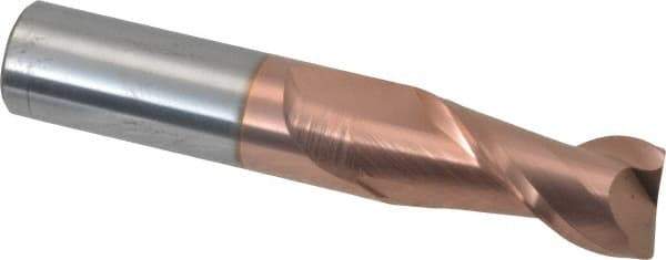 Accupro - 18mm, 38mm LOC, 18mm Shank Diam, 100mm OAL, 2 Flute, Solid Carbide Square End Mill - Single End, TiCN Finish, Spiral Flute, 40° Helix, Centercutting, Right Hand Cut, Right Hand Flute - Americas Industrial Supply