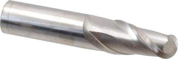 Accupro - 20mm Diam, 38mm LOC, 2 Flute Solid Carbide Ball End Mill - Uncoated, Single End, 100mm OAL, 20mm Shank Diam, Spiral Flute - Americas Industrial Supply