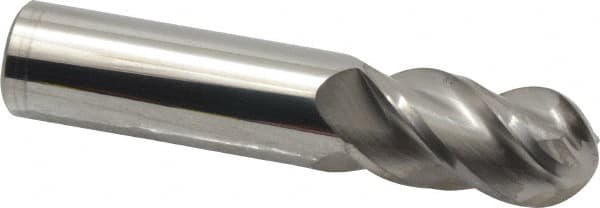 Accupro - 20mm Diam, 38mm LOC, 4 Flute Solid Carbide Ball End Mill - Uncoated, Single End, 100mm OAL, 20mm Shank Diam, Spiral Flute - Americas Industrial Supply