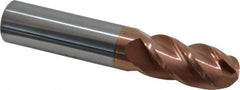 Accupro - 18mm Diam, 38mm LOC, 4 Flute Solid Carbide Ball End Mill - TiCN Finish, Single End, 101mm OAL, 18mm Shank Diam, Spiral Flute - Americas Industrial Supply