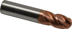 Accupro - 20mm Diam, 38mm LOC, 4 Flute Solid Carbide Ball End Mill - TiCN Finish, Single End, 101mm OAL, 20mm Shank Diam, Spiral Flute - Americas Industrial Supply