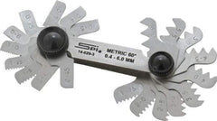 SPI - 20 Leaf, 0.4 to 6mm Pitch Range, Steel Screw Pitch Gage - 60° Thread Angle - Americas Industrial Supply