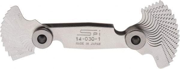 SPI - 28 Leaf, 1/4 to 2.5mm Pitch Range, Steel Screw Pitch Gage - 60° Thread Angle - Americas Industrial Supply