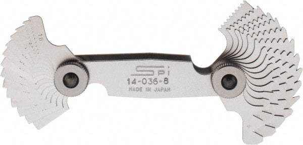 SPI - 28 Leaf, 4 to 80 TPI Range, Steel Screw Pitch Gage - 60° Thread Angle - Americas Industrial Supply