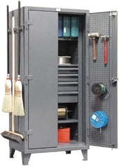 Strong Hold - 3 Shelf Pegboard Storage Cabinet - Steel, 36" Wide x 24" Deep x 78" High, Dark Gray - Americas Industrial Supply