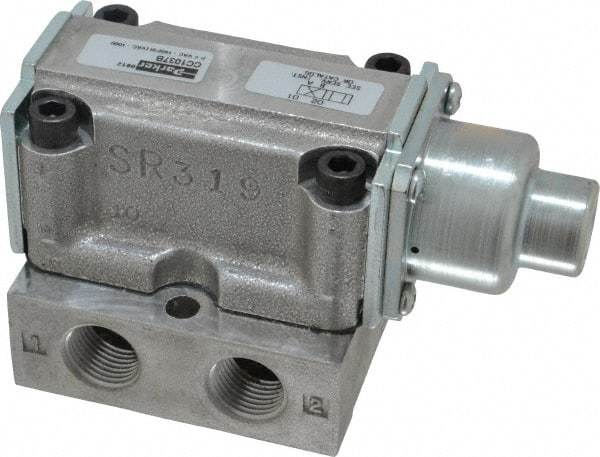 Parker - 1.5 CV Rate, 3/8" NPT Inlet HD Mechanical Oper Valve - 4 Way, 2 Position, 3/8" NPT Outlet, 150 Max psi, Air Pilot Spring Return - Americas Industrial Supply