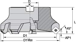 Kennametal - 5 Inserts, 3" Cut Diam, 1" Arbor Diam, 18.03mm Max Depth of Cut, Indexable Square-Shoulder Face Mill - 0/90° Lead Angle, 1-3/4" High, EC18.., EP18.. Insert Compatibility, Through Coolant, Series Mill 1-18 - Americas Industrial Supply