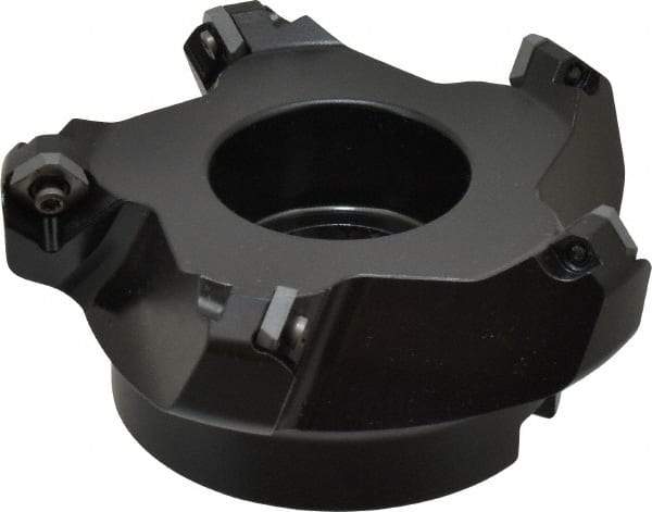 Kennametal - 100.08mm Cut Diam, 1-1/4" Arbor Hole, 6.6mm Max Depth of Cut, 45° Indexable Chamfer & Angle Face Mill - 5 Inserts, SEKT 1404... Insert, Right Hand Cut, 5 Flutes, Series KSSM - Americas Industrial Supply
