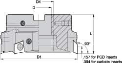 Kennametal - 5 Inserts, 3" Cut Diam, 1" Arbor Diam, 0.394" Max Depth of Cut, Indexable Square-Shoulder Face Mill - 0/90° Lead Angle, 1-3/4" High, BGHX 15L5... Insert Compatibility, Through Coolant, Series Fix-Perfect - Americas Industrial Supply