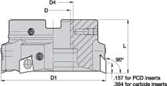 Kennametal - 5 Inserts, 3" Cut Diam, 1" Arbor Diam, 0.394" Max Depth of Cut, Indexable Square-Shoulder Face Mill - 0/90° Lead Angle, 1-3/4" High, BGHX 15L5... Insert Compatibility, Through Coolant, Series Fix-Perfect - Americas Industrial Supply