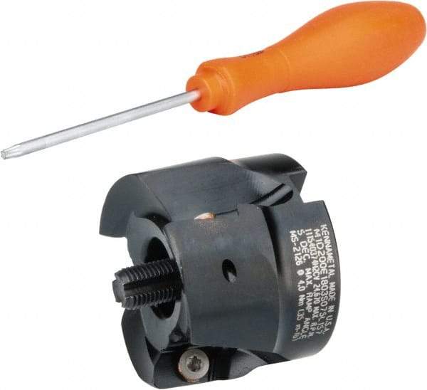 Kennametal - 3 Inserts, 2" Cut Diam, 3/4" Arbor Diam, 18.03mm Max Depth of Cut, Indexable Square-Shoulder Face Mill - 0/90° Lead Angle, 40.01mm High, EC18.., EP18.. Insert Compatibility, Through Coolant, Series Mill 1-18 - Americas Industrial Supply