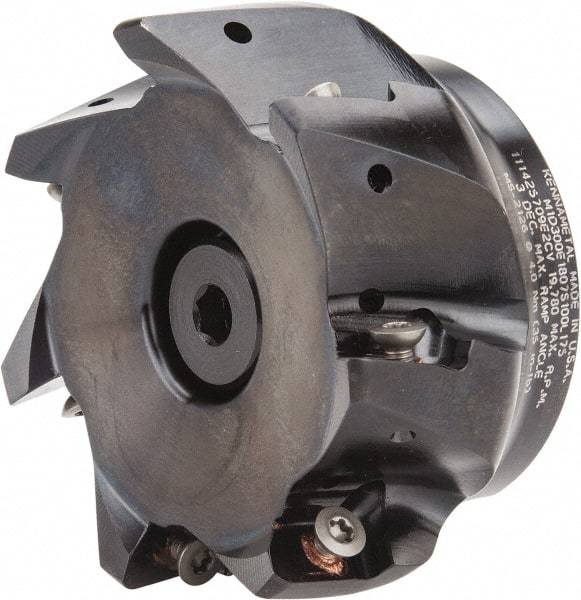 Kennametal - 7 Inserts, 3" Cut Diam, 1" Arbor Diam, 18.03mm Max Depth of Cut, Indexable Square-Shoulder Face Mill - 0/90° Lead Angle, 1-3/4" High, EC18.., EP18.. Insert Compatibility, Through Coolant, Series Mill 1-18 - Americas Industrial Supply