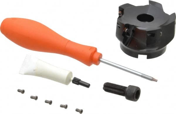 Kennametal - 5 Inserts, 2-1/2" Cut Diam, 3/4" Arbor Diam, 14.22mm Max Depth of Cut, Indexable Square-Shoulder Face Mill - 0/90° Lead Angle, 40mm High, EC14.., EP14.. Insert Compatibility, Through Coolant, Series Mill 1-14 - Americas Industrial Supply