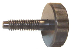 Morton Machine Works - M10x1.50 Knurled Shoulderless Dog Point Tip Grade C-12L14 Steel Thumb Screw - 2-7/16" OAL, 1-1/4" Head Diam x 7/16" Head Height, Black Oxide Finish - Americas Industrial Supply