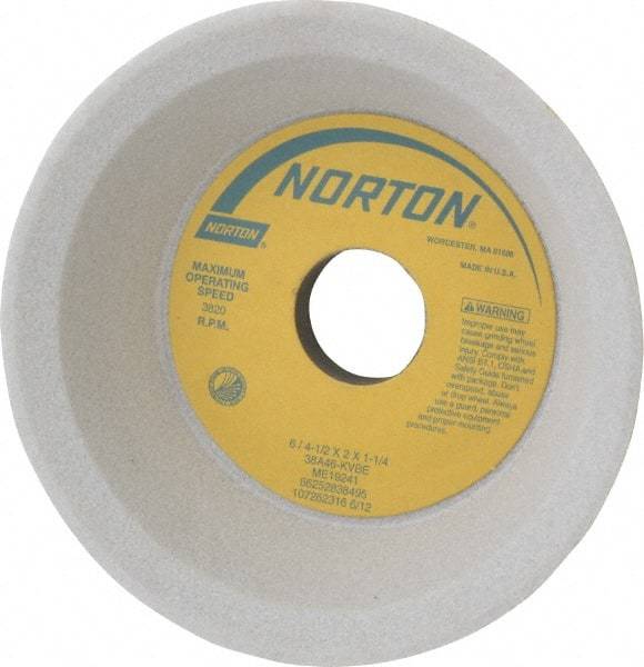 Norton - 6" Diam, 1-1/4" Hole Size, 2" Overall Thickness, 46 Grit, Type 11 Tool & Cutter Grinding Wheel - Coarse Grade, Aluminum Oxide, K Hardness, Vitrified Bond, 3,820 RPM - Americas Industrial Supply