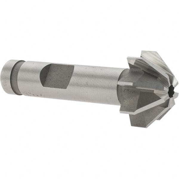 Made in USA - 3/4" Large x 5/16" Small Diam, 3/8" Width of Cut, 90° Included Angle, 8 Teeth, Cobalt Face Angle Cutter - 3/8" Shank Diam, 1-15/16" Overall Length, Weldon Flat - Americas Industrial Supply