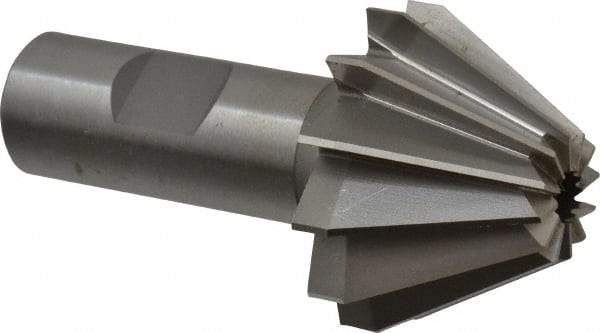 Made in USA - 1-5/8" Large x 5/8" Small Diam, 1-1/16" Width of Cut, 60° Included Angle, 12 Teeth, Cobalt Face Angle Cutter - 3/4" Shank Diam, 3-1/16" Overall Length, Weldon Flat - Americas Industrial Supply