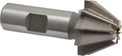 Made in USA - 1-1/4" Large x 1/2" Small Diam, 25/32" Width of Cut, 60° Included Angle, 10 Teeth, High Speed Steel Face Angle Cutter - 5/8" Shank Diam, 2-21/32" Overall Length, Weldon Flat - Americas Industrial Supply