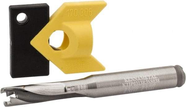 Kennametal - 7.94 to 8.49mm Diam, 3xD, 25.4mm Max Depth, 3/8" Shank Diam, 32.77mm Flute, 79.38mm OAL, Replaceable Tip Drill - KTIP03125HP Insert, F Seat Size, Series KenTIP - Americas Industrial Supply