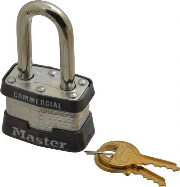 Master Lock - 1-1/2" Shackle Clearance, Keyed Alike Padlock - 3/32" Shackle Width, 9/32" Shackle Diam, Steel - Americas Industrial Supply