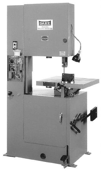 Dake - 19-1/2 Inch Throat Capacity, Variable Speed Pulley Vertical Bandsaw - 50 to 500 SFPM, 1-1/2 HP, Three Phase - Americas Industrial Supply