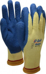 PIP - Size L (9), ANSI Cut Lvl A4, Puncture Lvl 4, Abrasion Lvl 3, Latex Coated Cut Resistant Gloves - Palm & Fingers Coated, Kevlar Lining, Knit Wrist, Yellow/Blue, Paired - Americas Industrial Supply
