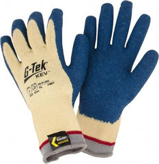 PIP - Size XL (10), ANSI Cut Lvl A4, Puncture Lvl 4, Abrasion Lvl 3, Latex Coated Cut Resistant Gloves - Palm & Fingers Coated, Kevlar Lining, Knit Wrist, Yellow/Blue, Paired - Americas Industrial Supply
