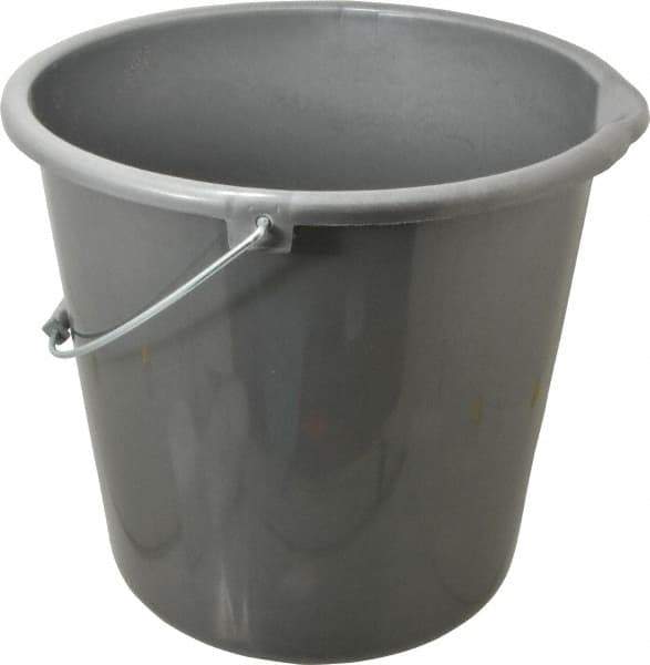 PRO-SOURCE - 10 Qt, Plastic Round Gray Single Pail with Pour Spout - Handle Included - Americas Industrial Supply