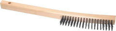 Made in USA - 3 Rows x 19 Columns Wire Scratch Brush - 6-1/4" Brush Length, 13-3/4" OAL, 1-1/8" Trim Length, Wood Toothbrush Handle - Americas Industrial Supply