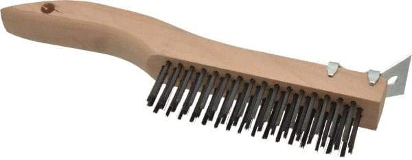 Made in USA - 4 Rows x 16 Columns Wire Scratch Brush - 10" OAL, 1-3/16" Trim Length, Wood Shoe Handle - Americas Industrial Supply