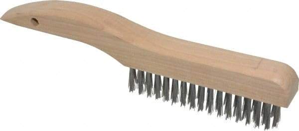 Made in USA - 4 Rows x 16 Columns Wire Scratch Brush - 10" OAL, 1-3/16" Trim Length, Wood Shoe Handle - Americas Industrial Supply